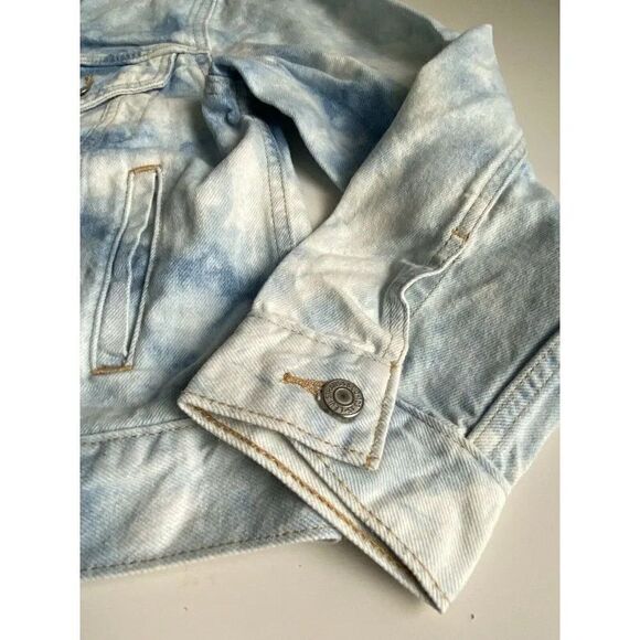 Levi's Ex-Boyfriend Denim Trucker Jacket Blue Tie Dye Light Wash Women’s Size S - Picture 3 of 14